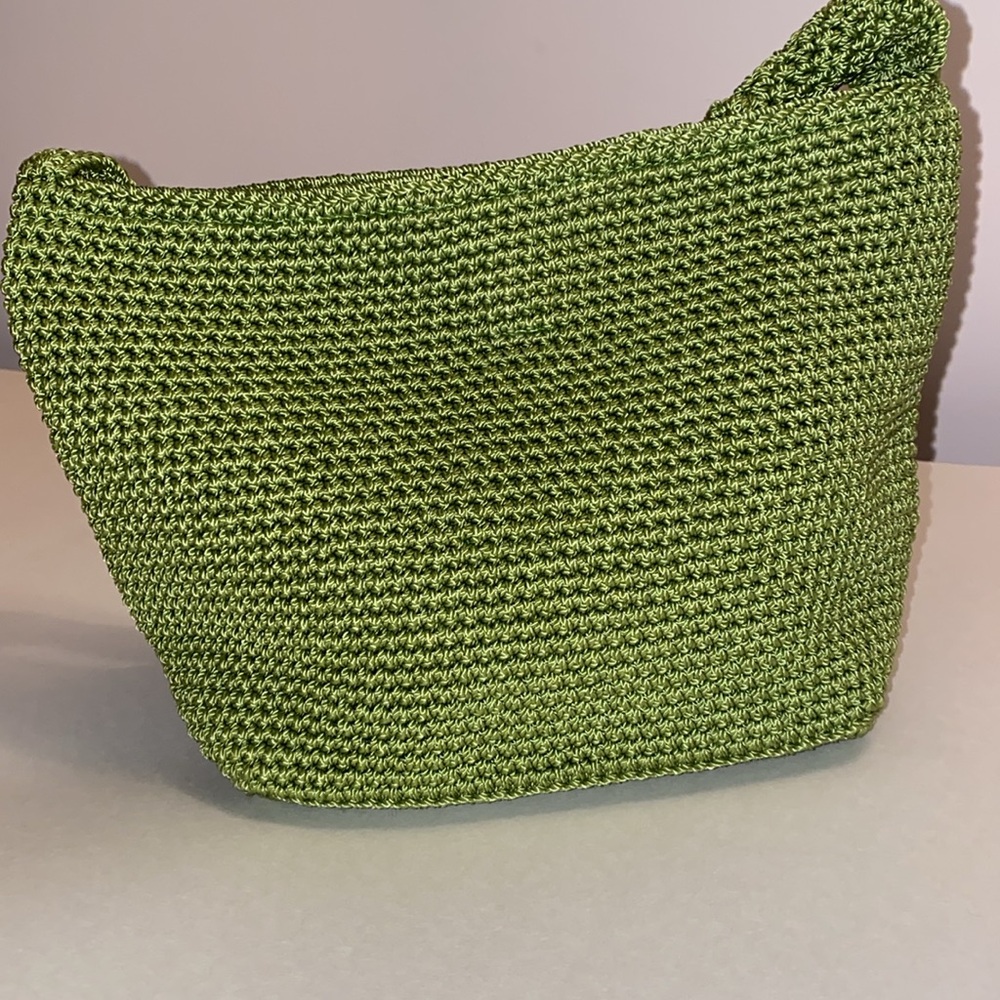 THE SAK Crocheted Silver-Tone Branded Zipper Purse Shoulder Bag Green VGUC - Picture 4 of 17